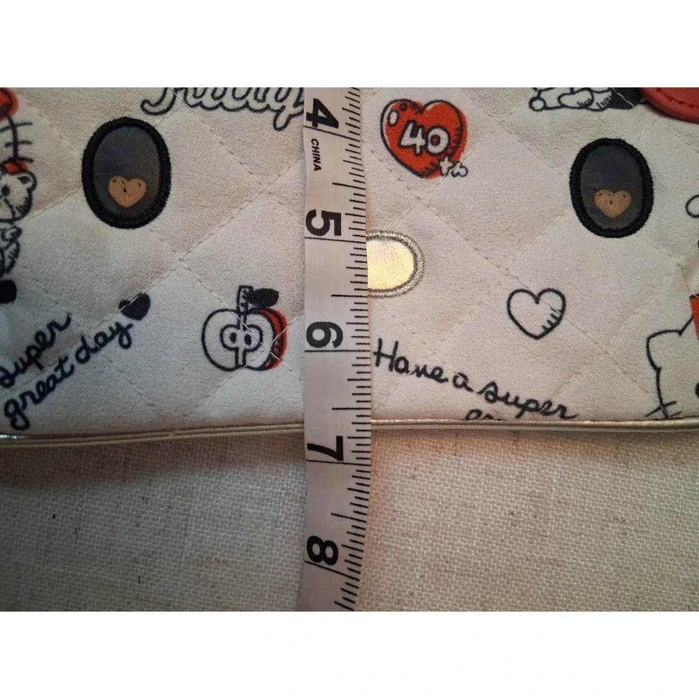 Sanrio Hello Kitty 40th Anniversary Quilted Pouch 2014 Cream Red Bow Makeup Bag